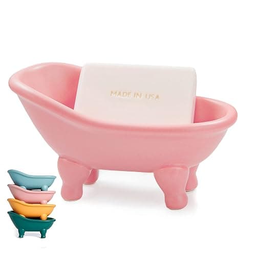 1 Piece 5.6" Colorful Ceramic Mini Clawfoot Bathtub Soap Dish Decortative Soap Dish Small Planter Makeup Organizer Container Hamster Bathtub(Pink) - Image 1