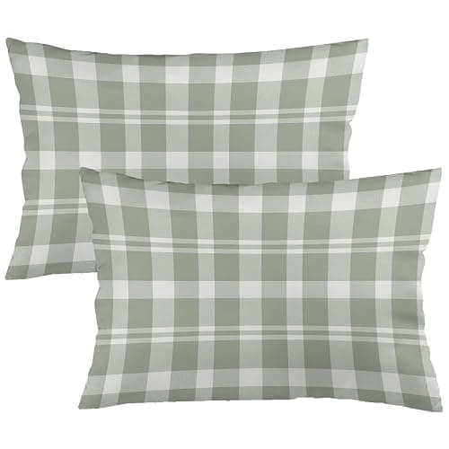 CLAPSOREI Sage Green Buffalo Plaid Throw Pillow Covers Queen Size Pack of 2 Farmhouse Rustic Gingham Checkered Pillow Shams Standard Pillowcase Decorative Pillow case for Sofa Bed 20X30 Inches - Image 1