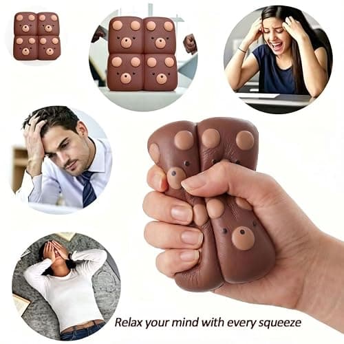 Bread Butter Squishy, Slow Rising Squeeze Toy for Kids Adult, 4.3inch Squeeze Bread Chocolate Bear Toy, PU Material Stress Relief & Fidget Toy for Office or Party Favor (Bread-Bear) thumbnail 4