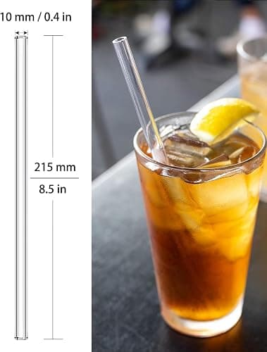 NINU 10 Pack Glass Straws, Reusable Clear Drinking Straws, Including 4 Straight and 4 Bent Straws and 2 Wide Smoothie Straws with 2 Cleaning Brushes thumbnail 3