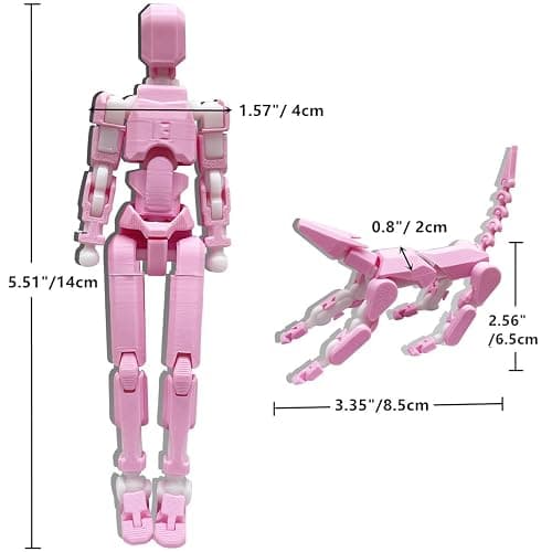masijssa T13 3D Action Figures Set Titan 13 Action Figure Dummy 3D Printed Robo Multi-Jointed Movable Toy with Full Articulation for Collectors Desktop (Assembly Completed Pink White Figure + Dog) thumbnail 3