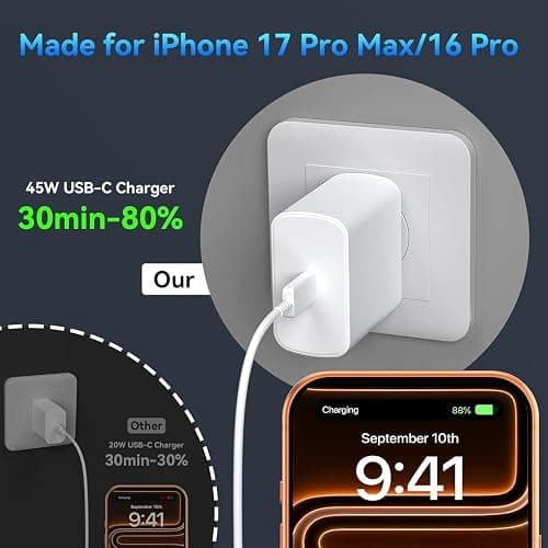 45W USB C Fast Charger For iPhone 17e 17 16 15 Pro Max Charger Plug [2M] | USB C Fast Charging Cable 65W iPhone 17 16 16e 15 Pro/Max/Plus/Air High Speed Adapter UK 3 Pin USB C Plug Samsung S26/S25 thumbnail 7