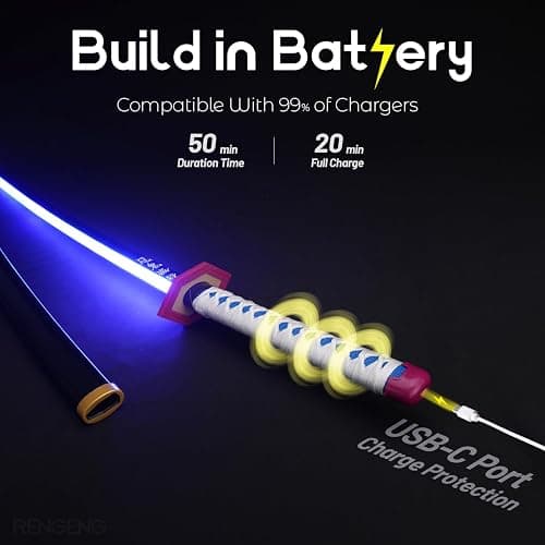 RENGENG Light Up Sword, 40 Inches Rechargeable Plastic Anime Replica with Belt & Stand, Original Texture Anime Sword thumbnail 3