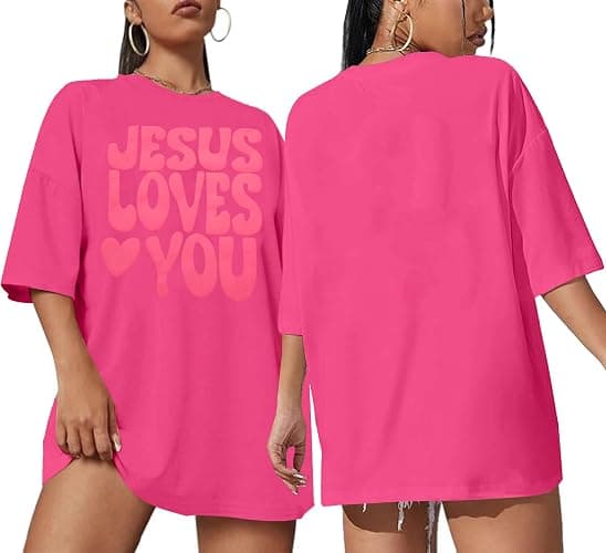 BANGELY Faith Over Fear Shirt Women Graphic Shirts Oversized Workout Gym Christian Religious Tees Drop Shoulder Tee Tops - Image 1