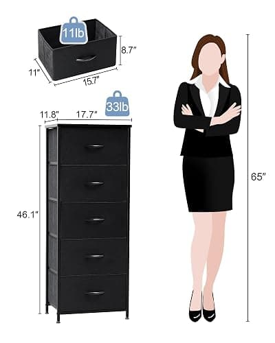 Crestlive Products Vertical Dresser Storage Tower - Sturdy Steel Frame, Wood Top, Easy Pull Fabric Bins - Organizer Unit for Bedroom, Hallway, Entryway, Closets - 5 Drawers(Black) thumbnail 3