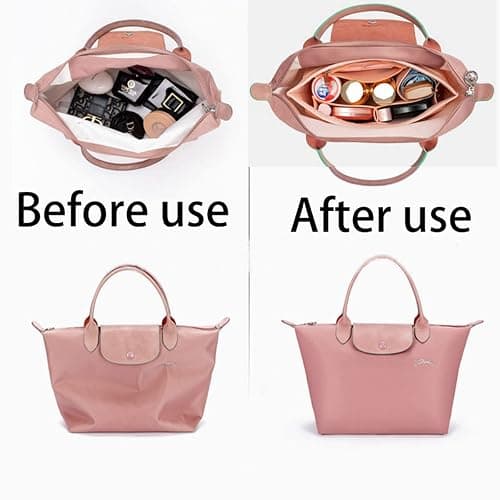 Lckaey tote bag organizer insert for Longchamp le pliage large tote insert felt purse zipper bag organizer beige, L/16.5 * 6.7 * 9.8in thumbnail 7