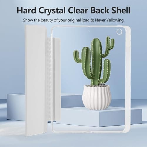 Ruizextech Case for iPad 9th/8th/7th Generation (2021/2020/2019), Hybrid Protective Cover for iPad 10.2 inch with Pencil Holder, Clear Transparent Back Shell Anti-Yellowing Case, Light Gray thumbnail 4
