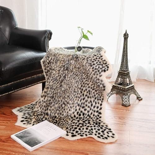 Leopard Print Rug Faux Fur Cheetah Rug Cowhide Animal Skin Mat Carpet for Office, Livingroom, Bedroom Non-Slip Home Decor 100 x 94 cm thumbnail 2