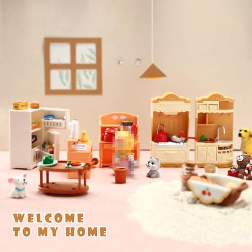 43 Pcs Dollhouse Furniture Kitchen Play Set Miniature Refrigerator with Mini Food Pots and Pans Set Pretend Kitchen Accessories Toys thumbnail 2