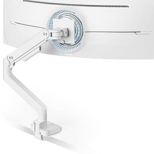 ARES WING Ultrawide Monitor Arm for 17 to 49 Inch and 44 Lbs Screen, White | Pro Gas Spring, Full Range of Motion, for 75/100 Vesa Mount, for Samsung, LG Curved/Flat Monitor, with C Clamp, Grommet Base - Image 1