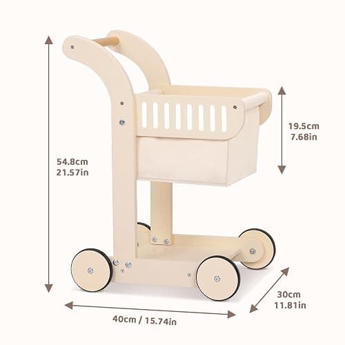 OOOK Baby Push Walker Doll Stroller, Wooden Baby Walker for Girls and Boys, Kids Shopping Cart for Toddlers, Kids Stand Learning Walker with 4 Wheels thumbnail 3