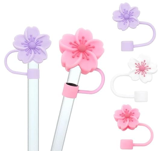 BTYHAOS Silicone Straw Caps for 10mm Tumblers | Reusable Dust-Proof Straw Toppers Compatible with Stanley 30oz & 40oz Tumblers (Purple Flower 3pc) thumbnail 4