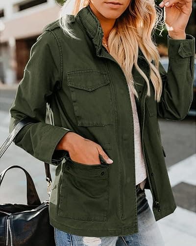 Imily Bela Womens Jacket Ladies Utility Jacket Stand-Up Collar Parka Lightweight with Multiple Pockets Autumn thumbnail 2