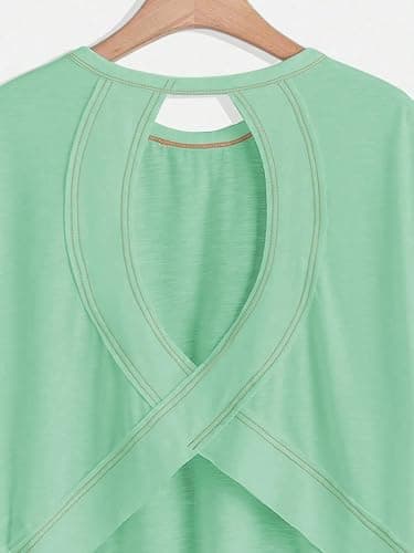RoseSeek Women's 2 Packs Open Back Tops Crewneck Short Sleeve Backless Tee | Cut Out, Criss Cross, Summer Casual T Shirt thumbnail 2
