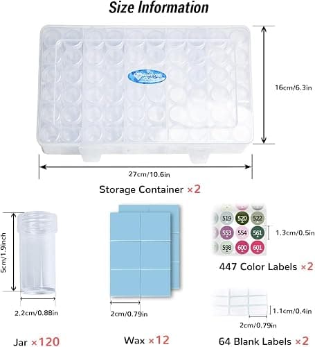 Diamond Painting Storage Containers - 2 Packs 60 Jars Bead Organizer With Labels for Art Accessories and Diamond Dots thumbnail 5