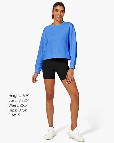 Stelle Cropped Sweatshirts for Women Cotton Long Sleeve Crop Tops Crewneck Pullover Oversized Sweater thumbnail 6