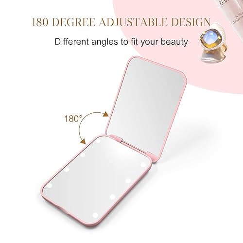 Kakuje Compact Mirror, 1X/3X Magnification LED Pocket Mirror with Nternal BIattery, Mini Mirror for Purse, Pocket,Travel and Present (Pink) - Pink thumbnail 7