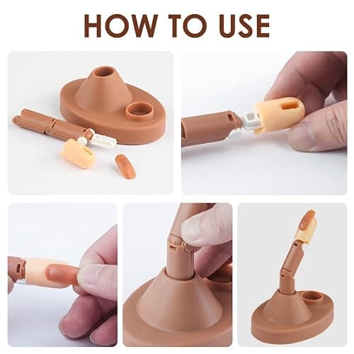Acrylic Nail Practice Finger Kit, BORNBYME Acrylic Nail Training with 1 Base Stand, 3 Adjustable Fake Fingers, 100 Brown Nail Tips, Movable Training Nail Practice for Nail Beginner… thumbnail 3