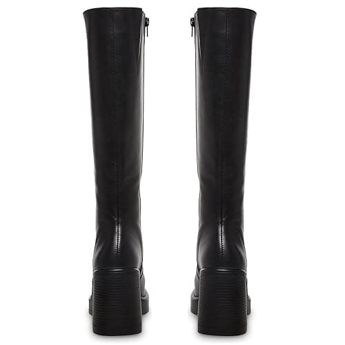 SOVANYOU Black Leather Boots Platform Boots for Women Fashion Square Toe Chunky Block Heeled Boots Side Zip thumbnail 4