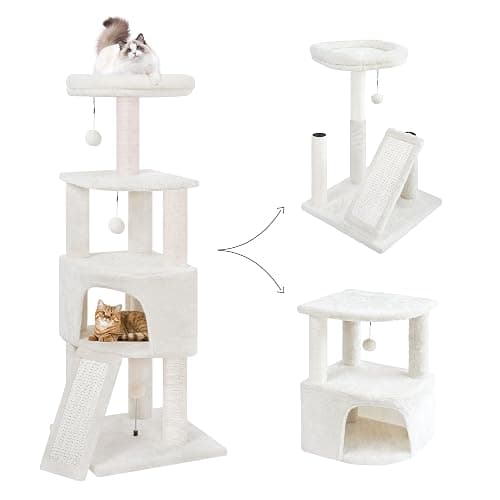HUITREE 45in Cat Tree Tower with Big Condo for Indoor Kitten,Cat Tower with Scratching Post,Scratching Board and Cat Toys,Multi-Level,Small Space,Transformer Cat Tree, Beige(New) - Image 1