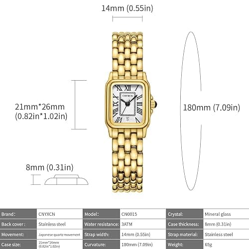 CNYXCN Gold Watches for Women with Rectangular Case,Roman Dial,Vintage Bracelet,Water Resistant thumbnail 4