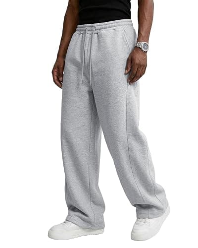 Men's Baggy Sweatpants Fleece Wide Leg Lounge Pants Drawstring Waist Loose Fit Cotton Jogging Sweat Pants with Pockets thumbnail 7