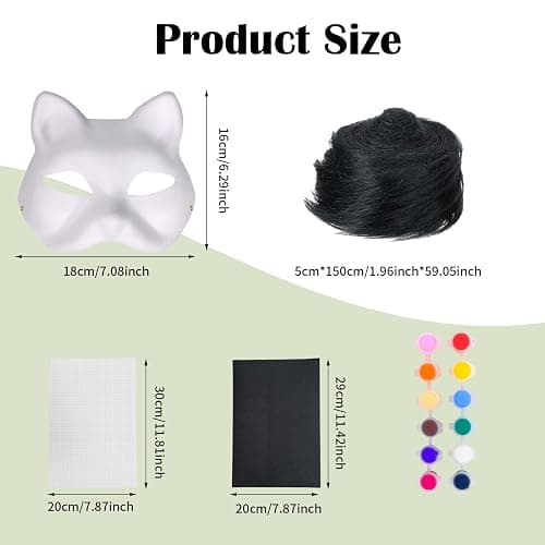 SENONAPO 36 Pcs DIY Therian Mask Kit Blank Cat Mask with Felt Fabric Sheet Plush Faux Fur Eye Mesh for Therian Gear Party Cosplay Supplies thumbnail 2