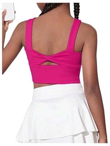 WDIRARA Girl's Twist Back Sports Bras Backless Tank Top Workout Sports Shirts for Gym - Image 1