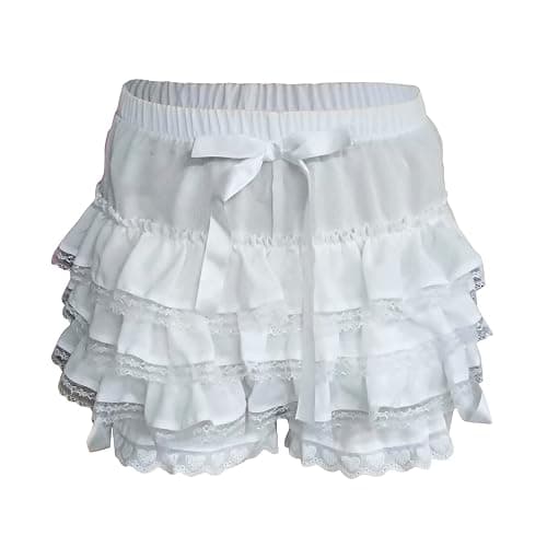 Acrawnni Y2k Damen-Shorts, Lolita, mehrlagige Pumphose, süße Rüschen, Spitzenbesatz, Kürbishose, elastische Taille, Mini-Shorts, Unterwäsche thumbnail 5