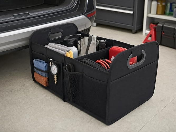 Roadkin Car Trunk Organizer Foldable Waterproof Storage Caddy with Handles, Collapsible Auto Organizer for SUV, Truck, Van, Black thumbnail 2