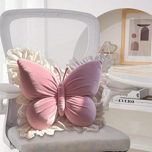 AHXHWKA Butterfly Throw Pillow, Butterfly Shaped Decorative Pillow for Sofa Couch Bed, Plush Velvet Lumbar Support Cushion for Office Chair & Car Seat (Pink) thumbnail 2