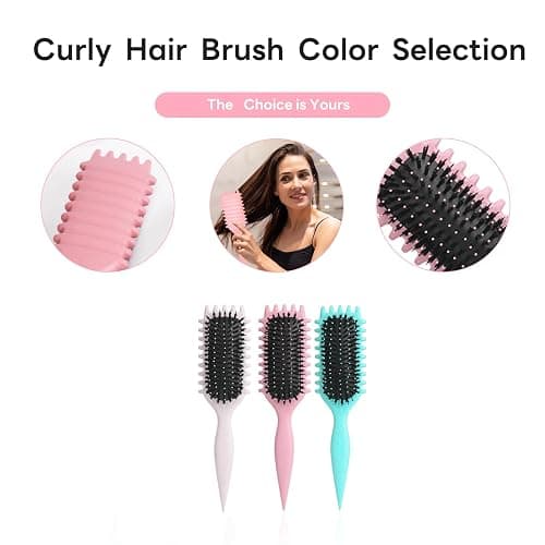 Curl Defining Brush, Multi Purpose Styling Brush for Separating, Combing and Curling Hair to Reduce Pulling (Pink) thumbnail 5