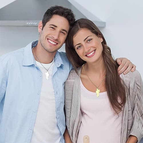 DUINIU 2 Pieces of Little People Necklaces, Stainless Steel Couple Pendant Necklaces, Chain Length of 60cm, Suitable for Valentine's Day, Christmas and Birthday Gifts Steel, Gold. thumbnail 6
