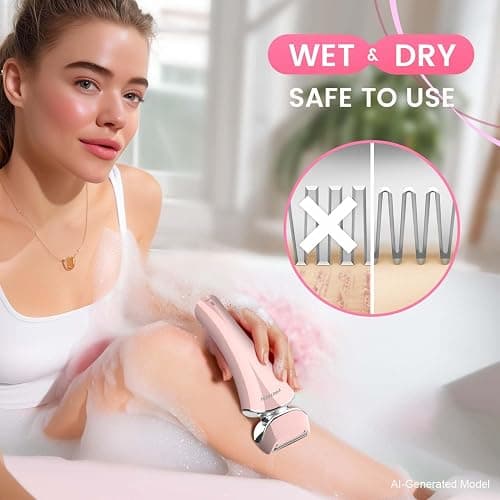 Electric Lady Shaver Cordless, Womens Bikini Razor Trimmer, Wet & Dry Lady Shaver for Women Legs,Pink | Waterproof Lady Shaver for Legs Arm Underarm Bikini Public Body Razor with One Extra Foil Blad, Portable Women Bikini Trimmer thumbnail 2