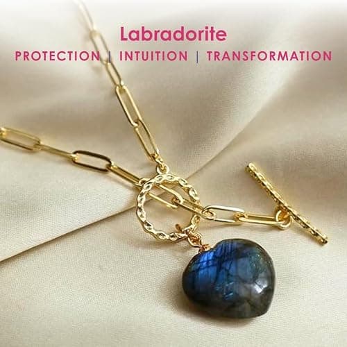Gempires Gemstone Heart Front Toggle Necklace for Women with gold Paperclip Chain, Toggle Clasp Jewelry for Women, Gift for Her | Heart, Pendant, Dainty, Stylish, 20mm, Toggle Lock, Jewelry, Gift for Mom Wife Girlfriend thumbnail 4