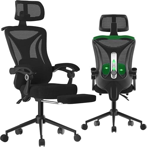 Ergonomic Office Chair with Footrest - Adjustable Lumbar Support & Headrest, 90-160° Reclining Mesh Back Computer Chair - Home Office/Gaming, 330lbs Capacity (SGS Certified) thumbnail 3