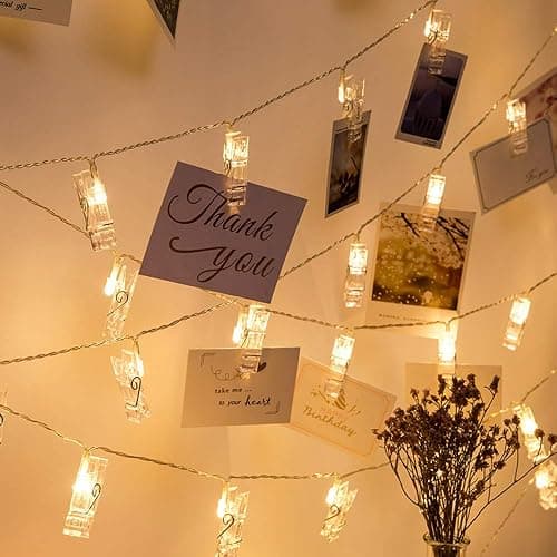 Dopheuor Photo Clip String Lights LED Fairy Clip String Lights Hanging Photo Pictures Battery Operated for Gifts Patio Christmas Bedroom Wedding Birthday Party Halloween Festival Decor (no Battery) thumbnail 8
