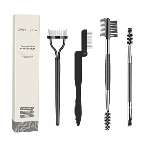 SWEET VIEW Eyelash Comb Lash Separator Tool Brow Brush & Lash Spoolie Professional Eye Makeup Tools (4 Pieces Set) - Image 1