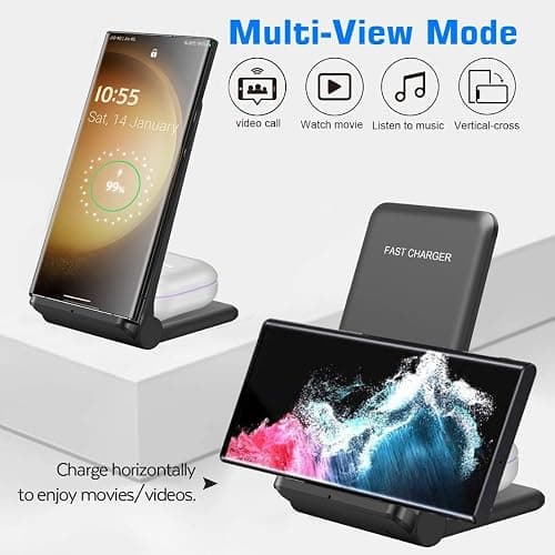 2 in 1 Wireless Charger,Foldable 20W Fast Wireless Charging Stand Compatible with iPhone 16/16 Pro/15/14/13/12/X/AirPods,Dual Phone Induction Charge Station for Samsung,Pixel,Xperia,LG(No Plug) thumbnail 4