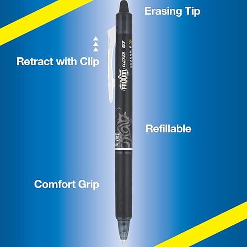 PILOT FriXion Erasable Pens Retractable Gel Ink, 6 Pack (3 Black & 3 Blue) + 4 Bonus Refills, Fine Point 0.7mm Erasable Gel Pens thumbnail 3