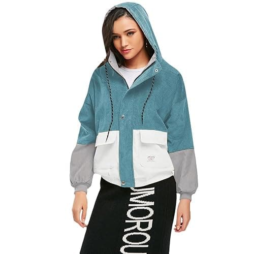 ZAFUL Women's Corduroy Loose Jacket Vintage Raglan Sleeve Casual Coat Hooded Windbreaker thumbnail 5