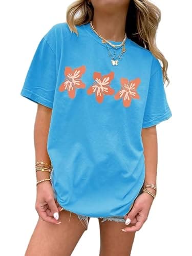Oversized Graphic Shirt for Teens Girl Y2K Ocean Floral Short Sleeve Baggy Tee Shirts Vintage Aesthetic Coastal Tops - Image 1
