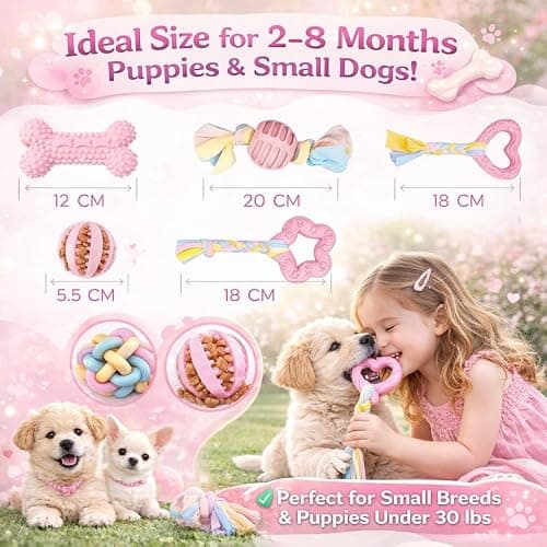 Puppy Chew Toys, 6 Pack Puppy Teething Toys for Small Breed, Soft Rubber Cute Pink Dog Toys, Eco-Friendly, Teeth Cleaning Interactive for Small Dogs (Basket not Included) thumbnail 7