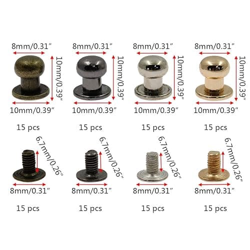 Kyuionty 60 Sets Chicago 8mm Round Head Button Phillips Screw Stud Rivet, 4 Colors Leather Rivets Craft Belt for DIY Craft Leather Craft Repairs Decoration thumbnail 2
