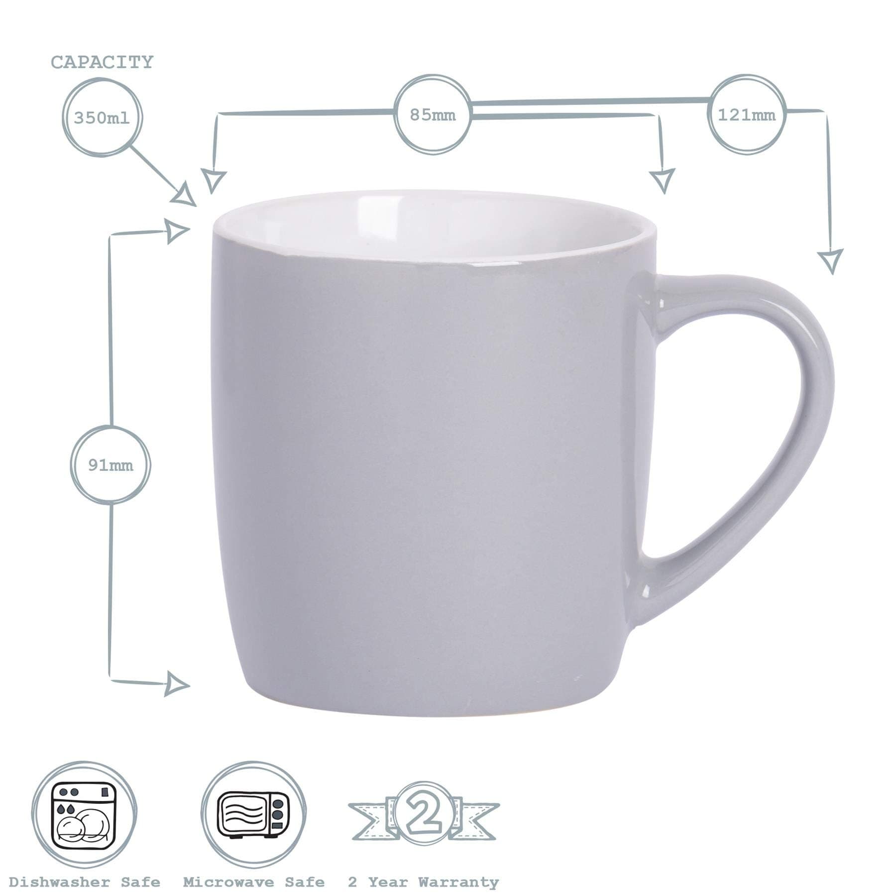 Argon Tableware 6X 350ml Coloured Coffee Mugs - Ceramic Stoneware Tea Latte Cappuccino Cups Set with Handle (Grey) - Grey thumbnail 7