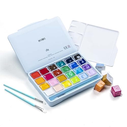 HIMI Gouache Paints set with 3 Paint Brushes, 24 Colors, 30g, Jelly Cup Design, Non Toxic Paint for Canvas and Paper, Art Supplies for Professionals (Ice Blue Case) - Image 1