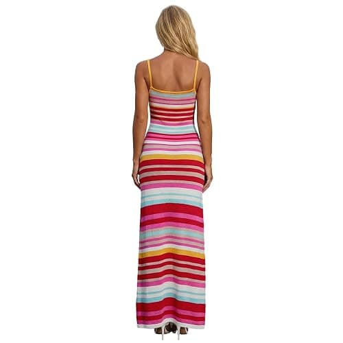 Adoeren Women Striped Knit 2 Piece Maxi Skirt Set Y2k Spaghetti Strap Crop Tank Top Bodycon Skirt Vacation Outfits thumbnail 3