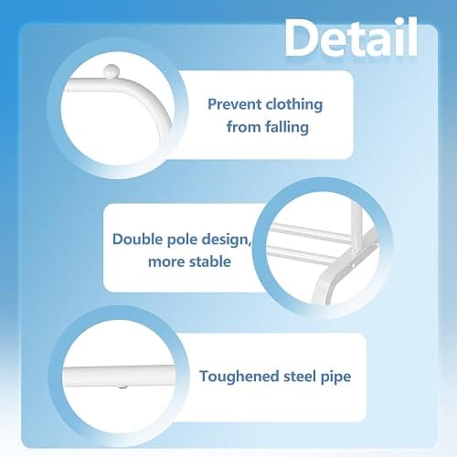 JIUYOTREE Metal Clothing Rack with Wheels, 43.3 Inches Rolling Clothes Garment Coat Rack with Bottom Shelf, Clothing Rack for Hanging Clothes, Coats, Skirts, Shirts, Sweaters, White - White - with wheel thumbnail 7