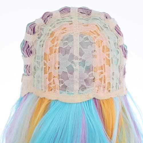 PATTNIUM 14 Inches Rainbow Wig Short Wavy Wig Pastel Rainbow Wig with Bangs Multi Color Wig for Women Girls Heat Resistant Synthetic Cosplay Costume Wig (Rainbow) - Multi-color thumbnail 7