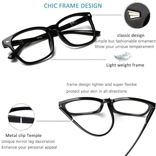 Henotin 4-Pack Blue Light Blocking Reading Glasses Women Men,Spring Hinge Computer Readers,Anti UV Ray Square Nerd Eyeglasses (Mixed Color, 1.25, Diopters) thumbnail 3